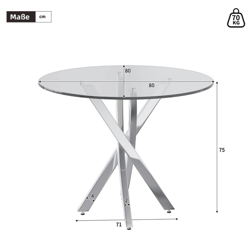 Mesa de jantar fixa redonda 80 cm de vidro,prateado Mesa de jantar fixa redonda 80 cm de vidro,prateado