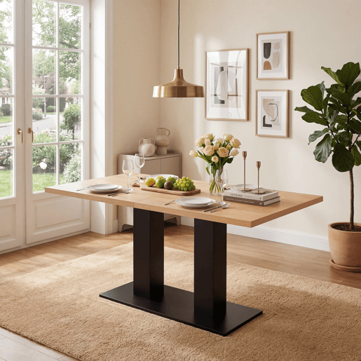 Mesa de jantar extensível retangular 140-180máx cm de mdf,natural