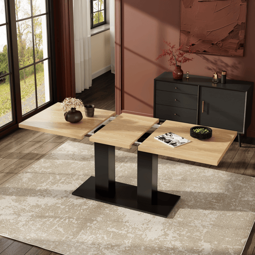 Mesa de jantar extensível retangular 140-180máx cm de mdf,natural