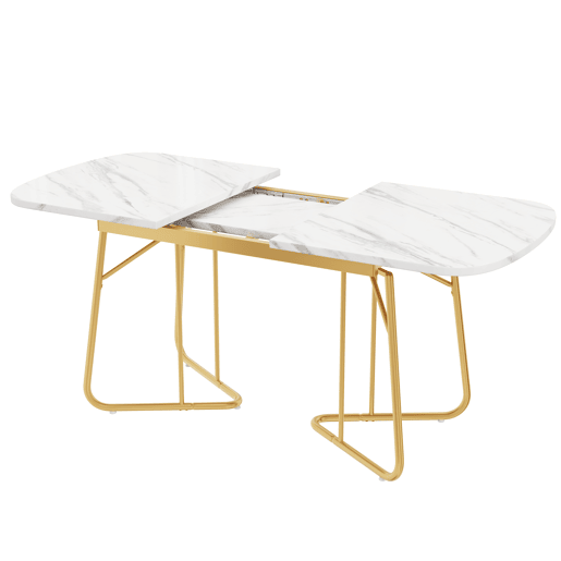 Mesa de jantar extensível retangular 140-180máx cm de mdf,branco+dourado