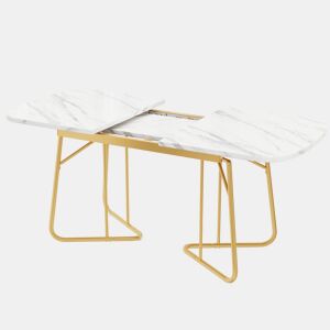 Mesa de jantar extensível retangular 140-180máx cm de mdf,branco+dourado