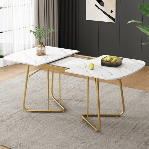 Mesa de jantar extensível retangular 140-180máx cm de mdf,branco+dourado
