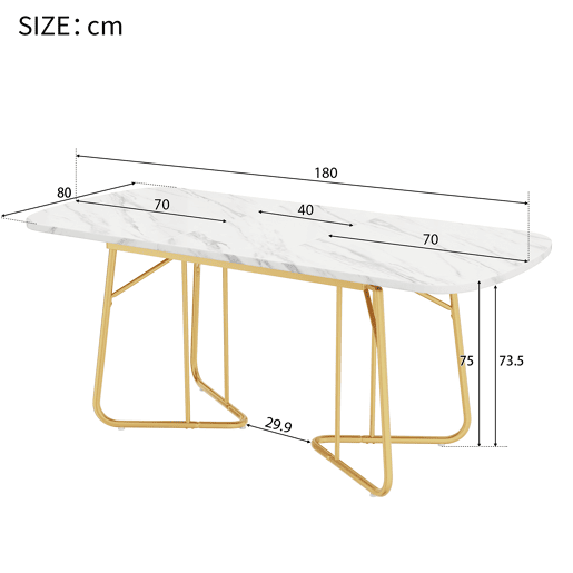 Mesa de jantar extensível retangular 140-180máx cm de mdf,branco+dourado