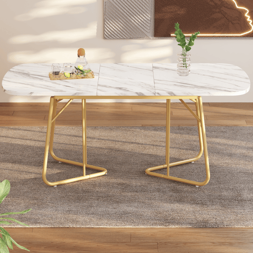 Mesa de jantar extensível retangular 140-180máx cm de mdf,branco+dourado