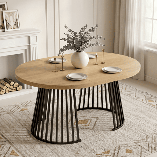 Mesa de jantar extensível redonda 100-176máx cm de mdf,natural Mesa de jantar extensível redonda 100-176máx cm de mdf,natural