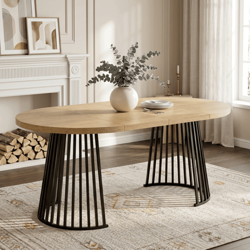 Mesa de jantar extensível redonda 100-176máx cm de mdf,natural Mesa de jantar extensível redonda 100-176máx cm de mdf,natural