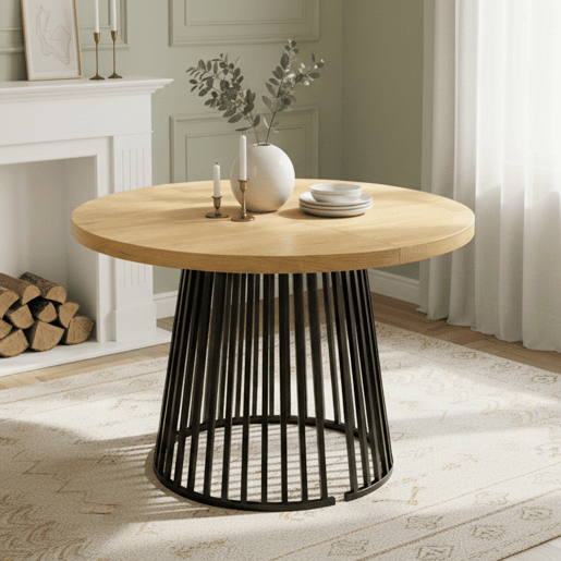 Mesa de jantar extensível redonda 100-176máx cm de mdf,natural Mesa de jantar extensível redonda 100-176máx cm de mdf,natural