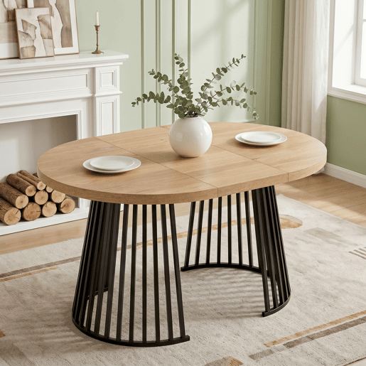 Mesa de jantar extensível redonda 100-176máx cm de mdf,natural Mesa de jantar extensível redonda 100-176máx cm de mdf,natural