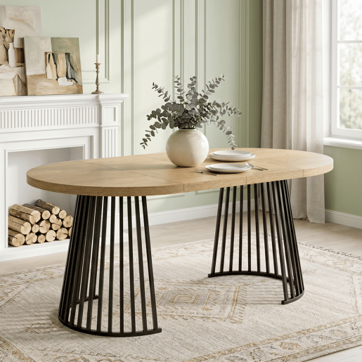 Mesa de jantar extensível redonda 100-176máx cm de mdf,natural Mesa de jantar extensível redonda 100-176máx cm de mdf,natural