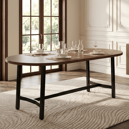 Mesa de jantar fixa oval 180 cm de mdf,noz