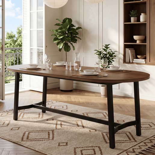 Mesa de jantar fixa oval 180 cm de mdf,noz