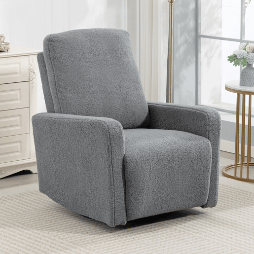 Poltrona Relax com reclinação manual até 135º, apoios de braço, apoio para os pés acolchoado e função de balanço de 360°, cinza. Poltrona Relax com reclinação manual até 135º, apoios de braço, apoio para os pés acolchoado e função de balanço de 360°, cinza.