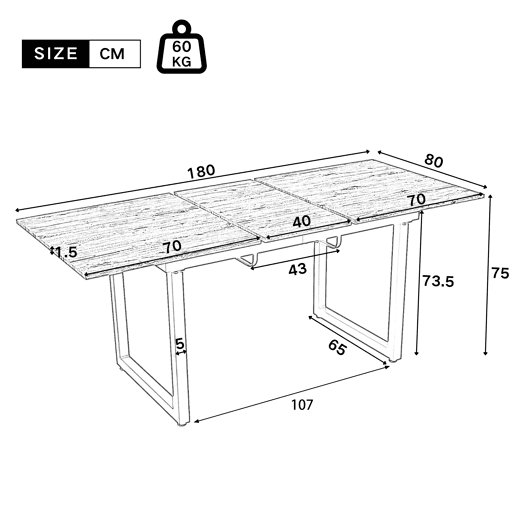 Mesa de jantar extensível retangular 140-180máx cm de mdf,cinza Mesa de jantar extensível retangular 140-180máx cm de mdf,cinza