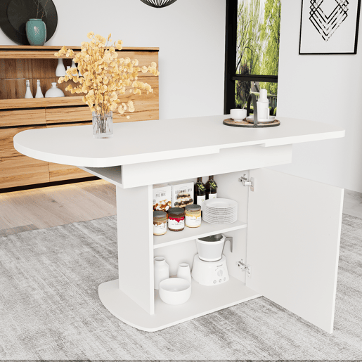 Mesa de jantar extensível oval 110-130máx cm de painel de partículas,branco