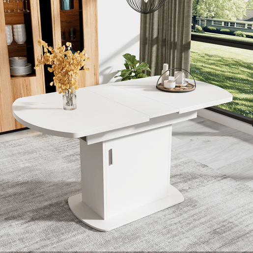 Mesa de jantar extensível oval 110-130máx cm de painel de partículas,branco
