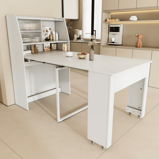 Mesa de jantar extensível retangular 52-132,5máx cm de painel de partículas,branco Mesa de jantar extensível retangular 52-132,5máx cm de painel de partículas,branco