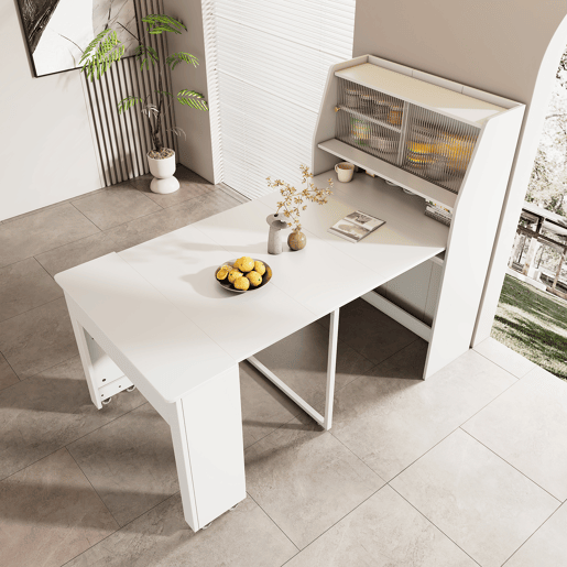 Mesa de jantar extensível retangular 52-132,5máx cm de painel de partículas,branco Mesa de jantar extensível retangular 52-132,5máx cm de painel de partículas,branco