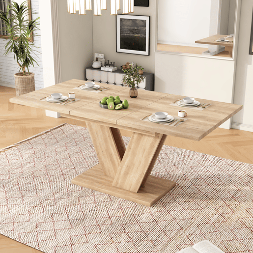 Mesa de jantar extensível retangular 140-180máx cm de mdf,natural