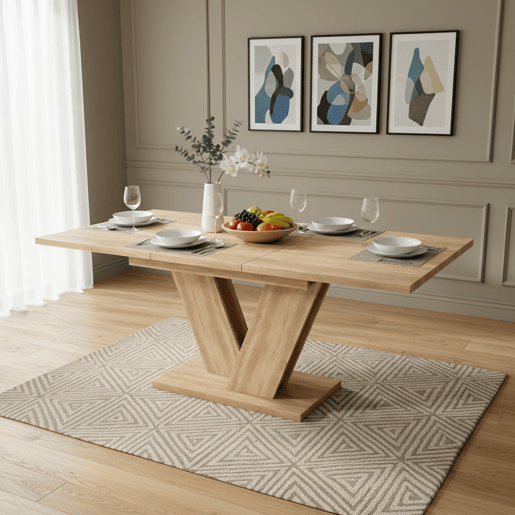 Mesa de jantar extensível retangular 140-180máx cm de mdf,natural