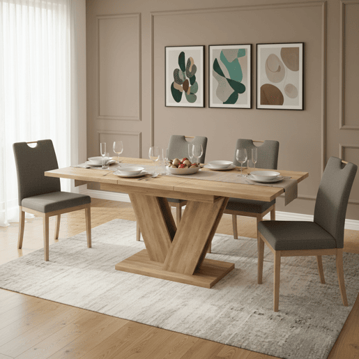 Mesa de jantar extensível retangular 140-180máx cm de mdf,natural