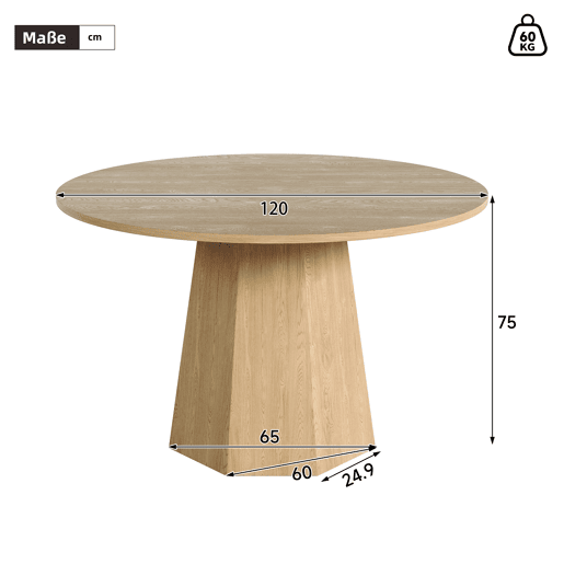 Mesa de jantar fixa redonda 120 cm de mdf,carvalho Mesa de jantar fixa redonda 120 cm de mdf,carvalho