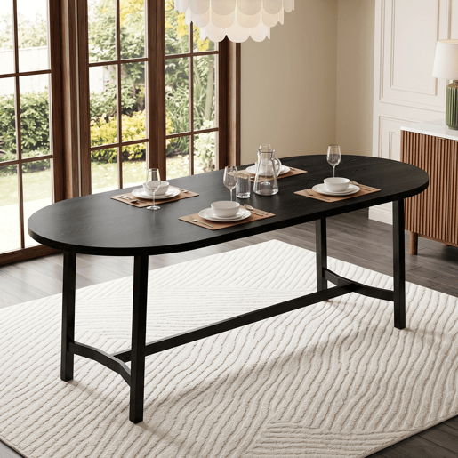 Mesa de jantar fixa oval 180 cm de mdf,preto Mesa de jantar fixa oval 180 cm de mdf,preto