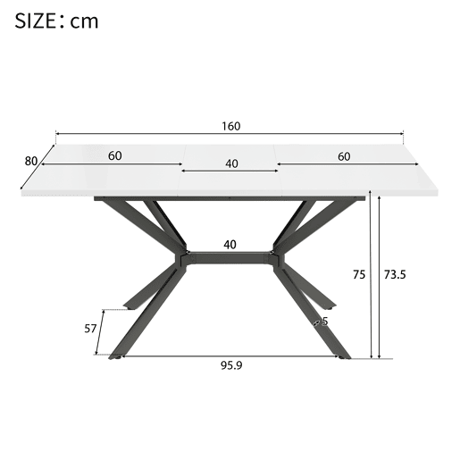 Mesa de jantar extensível retangular 120-160máx cm de mdf,branco