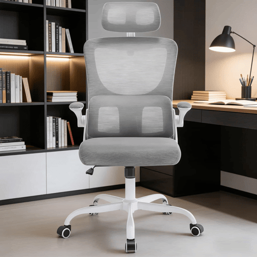 Cadeira de escritório 67,5 x 62 x 123,5 cm - encosto alto, ergonómica, respirável, com rodas - Cinza
