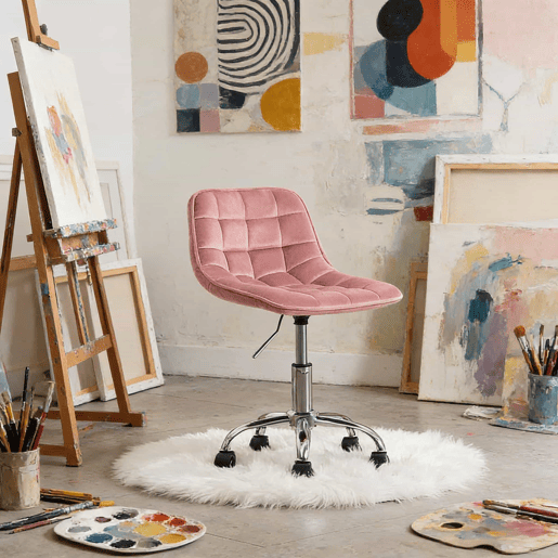Cadeira de escritório 43x43x67,5 cm - confortável, estilo toucador e sala de estar - Rosa Cadeira de escritório 43x43x67,5 cm - confortável, estilo toucador e sala de estar - Rosa