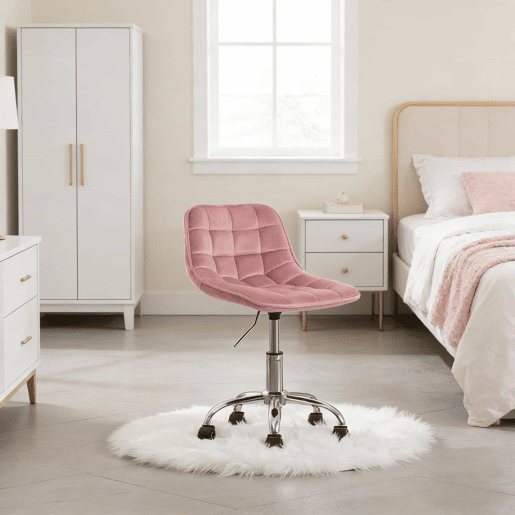 Cadeira de escritório 43x43x67,5 cm - confortável, estilo toucador e sala de estar - Rosa Cadeira de escritório 43x43x67,5 cm - confortável, estilo toucador e sala de estar - Rosa