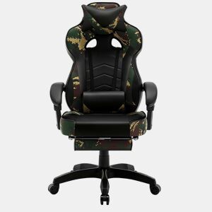 Cadeira de escritório para jogos 70x70x130 cm - ergonómica, respirável, encosto alto, reclinável - preta e verde