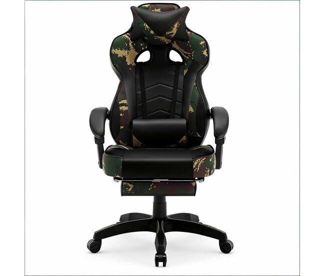 Silla de oficina gaming 70x70x130 cm - ergonómica, transpirable, respaldo alto, reclinable - negro y verde