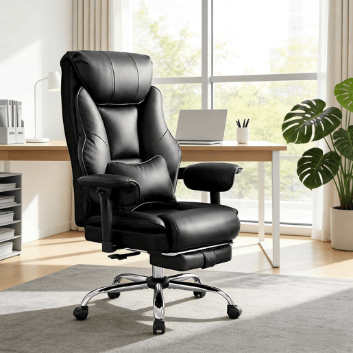 Cadeira de escritório com encosto alto - Ergonómica e confortável para o computador - Preta Cadeira de escritório com encosto alto - Ergonómica e confortável para o computador - Preta