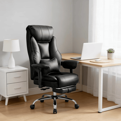 Cadeira de escritório com encosto alto - Ergonómica e confortável para o computador - Preta Cadeira de escritório com encosto alto - Ergonómica e confortável para o computador - Preta