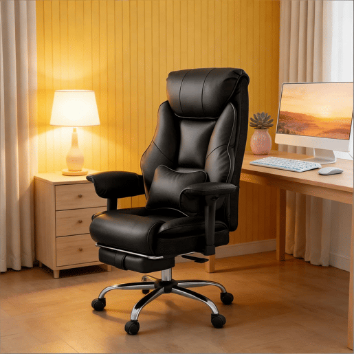 Cadeira de escritório com encosto alto - Ergonómica e confortável para o computador - Preta Cadeira de escritório com encosto alto - Ergonómica e confortável para o computador - Preta