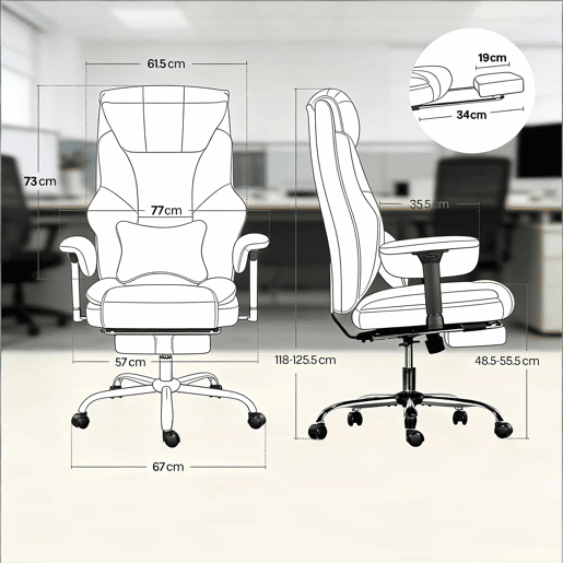 Cadeira de escritório com encosto alto - Ergonómica e confortável para o computador - Preta Cadeira de escritório com encosto alto - Ergonómica e confortável para o computador - Preta