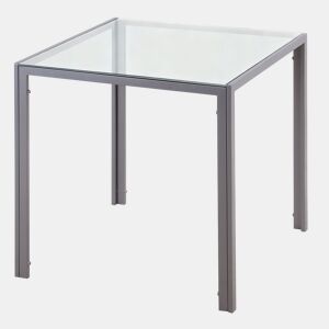 Mesa de jantar de vidro, mesa de cozinha quadrada para 4 pessoas com pés de metal para sala de estar, 75x75x75 cm, cinza