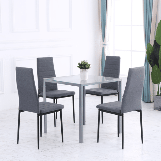 Mesa de jantar de vidro, mesa de cozinha quadrada para 4 pessoas com pés de metal para sala de estar, 75x75x75 cm, cinza Mesa de jantar de vidro, mesa de cozinha quadrada para 4 pessoas com pés de metal para sala de estar, 75x75x75 cm, cinza