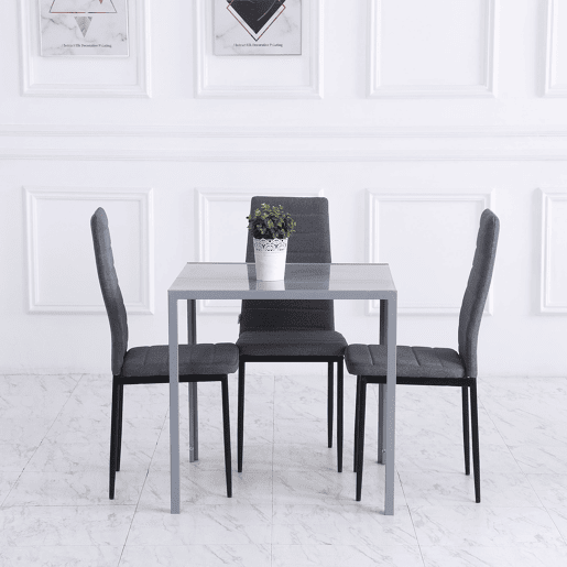 Mesa de jantar de vidro, mesa de cozinha quadrada para 4 pessoas com pés de metal para sala de estar, 75x75x75 cm, cinza Mesa de jantar de vidro, mesa de cozinha quadrada para 4 pessoas com pés de metal para sala de estar, 75x75x75 cm, cinza