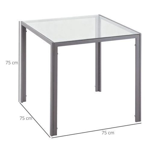 Mesa de jantar de vidro, mesa de cozinha quadrada para 4 pessoas com pés de metal para sala de estar, 75x75x75 cm, cinza Mesa de jantar de vidro, mesa de cozinha quadrada para 4 pessoas com pés de metal para sala de estar, 75x75x75 cm, cinza