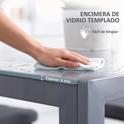 Mesa de jantar de vidro, mesa de cozinha quadrada para 4 pessoas com pés de metal para sala de estar, 75x75x75 cm, cinza Mesa de jantar de vidro, mesa de cozinha quadrada para 4 pessoas com pés de metal para sala de estar, 75x75x75 cm, cinza
