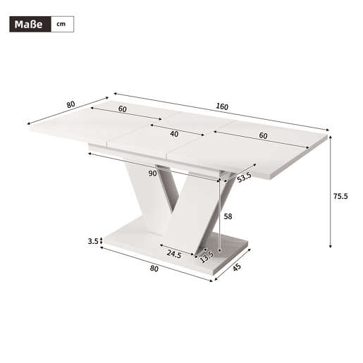 Mesa de jantar extensível retangular 120-160máx cm de mdf,branco Mesa de jantar extensível retangular 120-160máx cm de mdf,branco