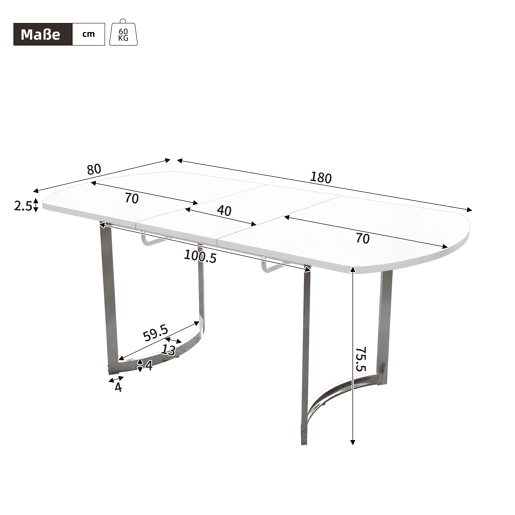 Mesa de jantar extensível oval 140-180máx cm de mdf,branco Mesa de jantar extensível oval 140-180máx cm de mdf,branco