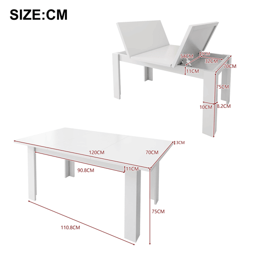 Mesa de jantar fixa retangular 120 cm de mdf,branco
