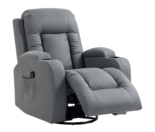 Sillón de masaje giratorio sillón relax reclinable con 8 puntos de masaje función de calefacción 82x99x103 cm gris
