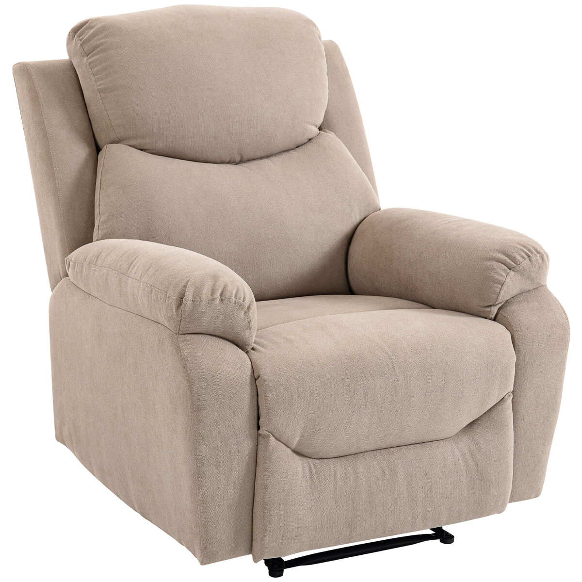 Sillón reclinable manual 150° sillón relax tapizado en tela aspecto lino con reposapiés y reposabrazos acolchados beige