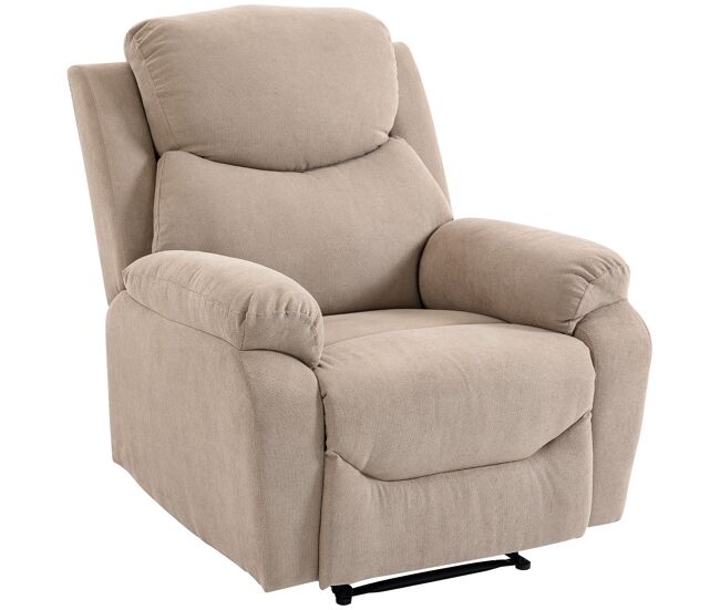 Sillón reclinable manual 150° sillón relax tapizado en tela aspecto lino con reposapiés y reposabrazos acolchados beige