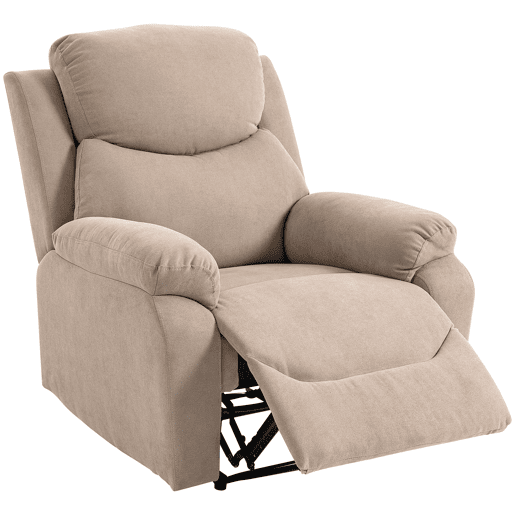 Poltrona reclinável manual de 150°, estofada em tecido com aparência de linho, com apoio para os pés e braços acolchoados, na cor bege. Poltrona reclinável manual de 150°, estofada em tecido com aparência de linho, com apoio para os pés e braços acolchoados, na cor bege.