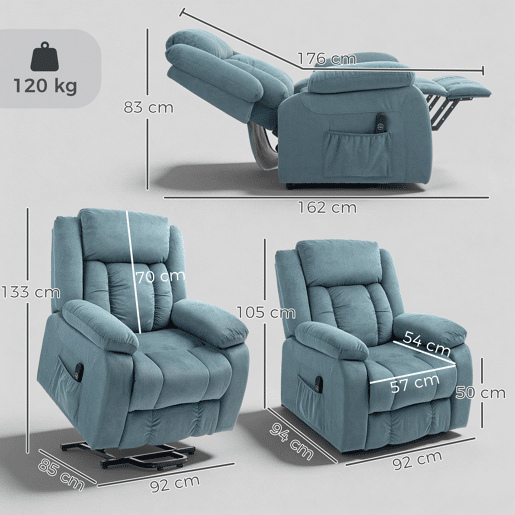Poltrona elétrica reclinável com porta USB, controle remoto, assento amplo e apoio para os pés - Azul Poltrona elétrica reclinável com porta USB, controle remoto, assento amplo e apoio para os pés - Azul