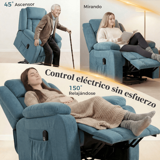 Poltrona elétrica reclinável com porta USB, controle remoto, assento amplo e apoio para os pés - Azul Poltrona elétrica reclinável com porta USB, controle remoto, assento amplo e apoio para os pés - Azul